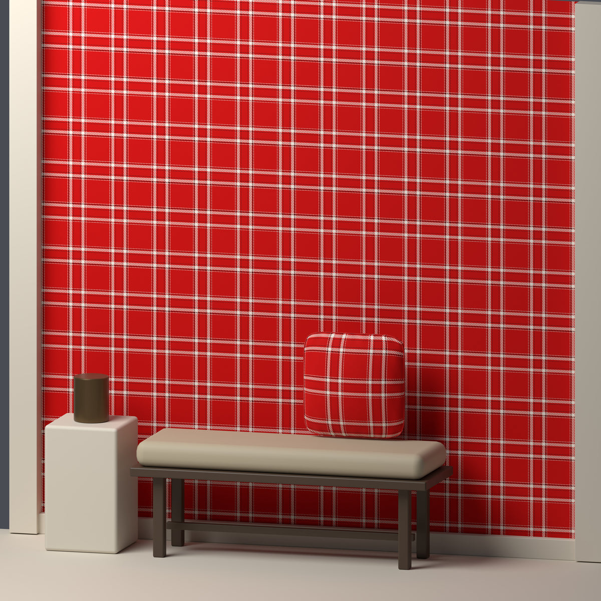 Scarlet, Cream & Near Black — Tailored — In a room
