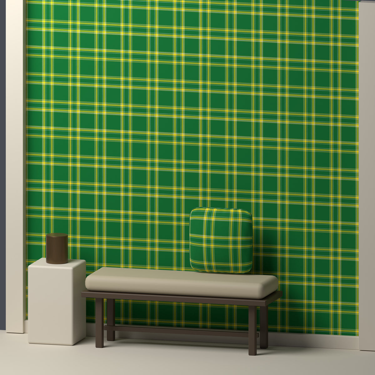 Deep Green, Golden Yellow & White — Tailored — In a room