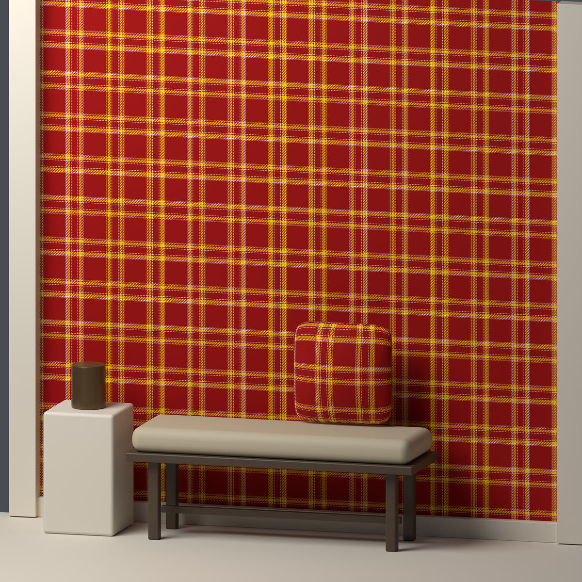 Deep Red, Golden Yellow & White — Tailored — In a room
