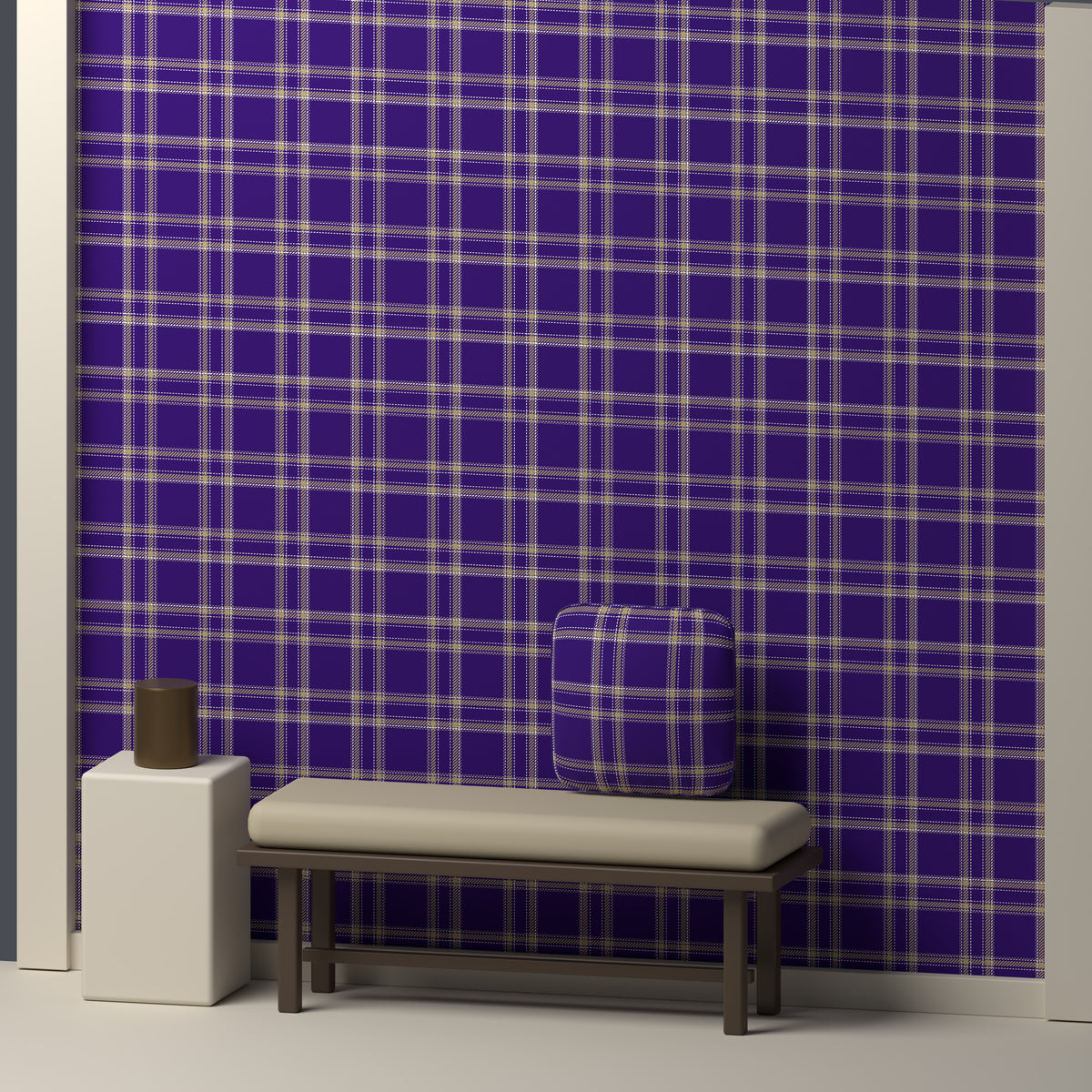 Deep Purple, Muted Gold & White — Tailored — In a room