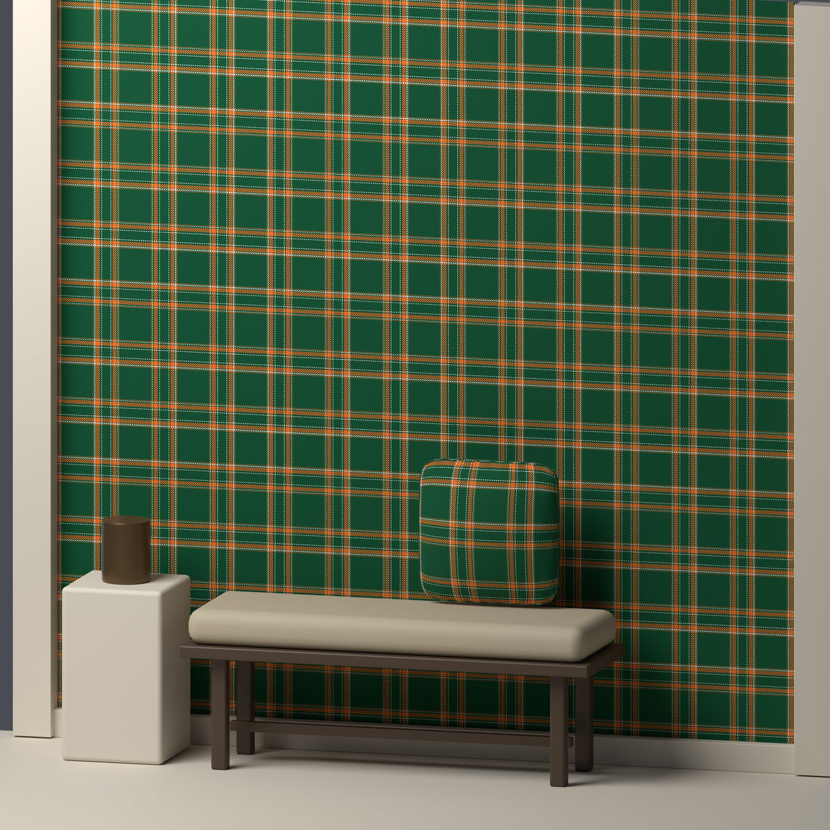 Deep Green, Orange & White — Tailored — In a room
