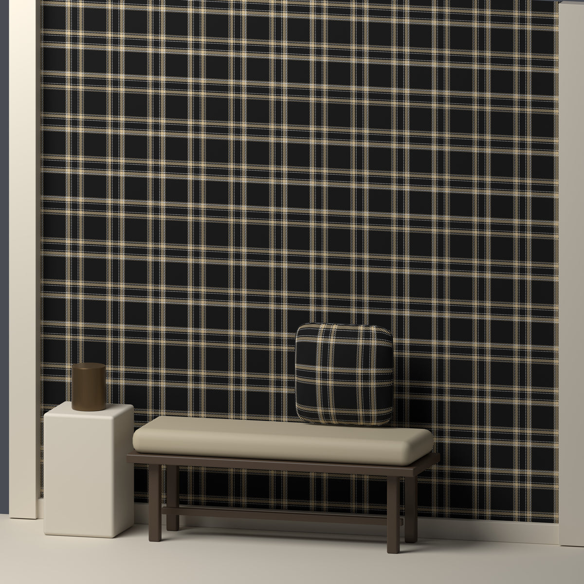 Near Black, Old Gold & White — Tailored — In a room