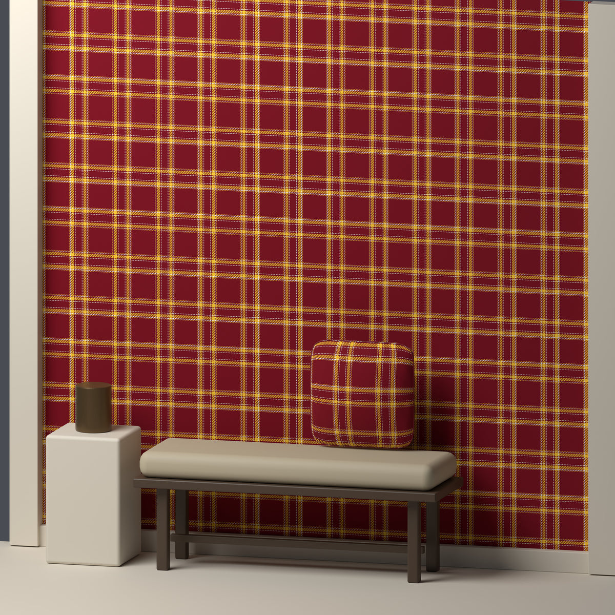 Maroon, Gold & White · Palette 057 — Tailored — In a room