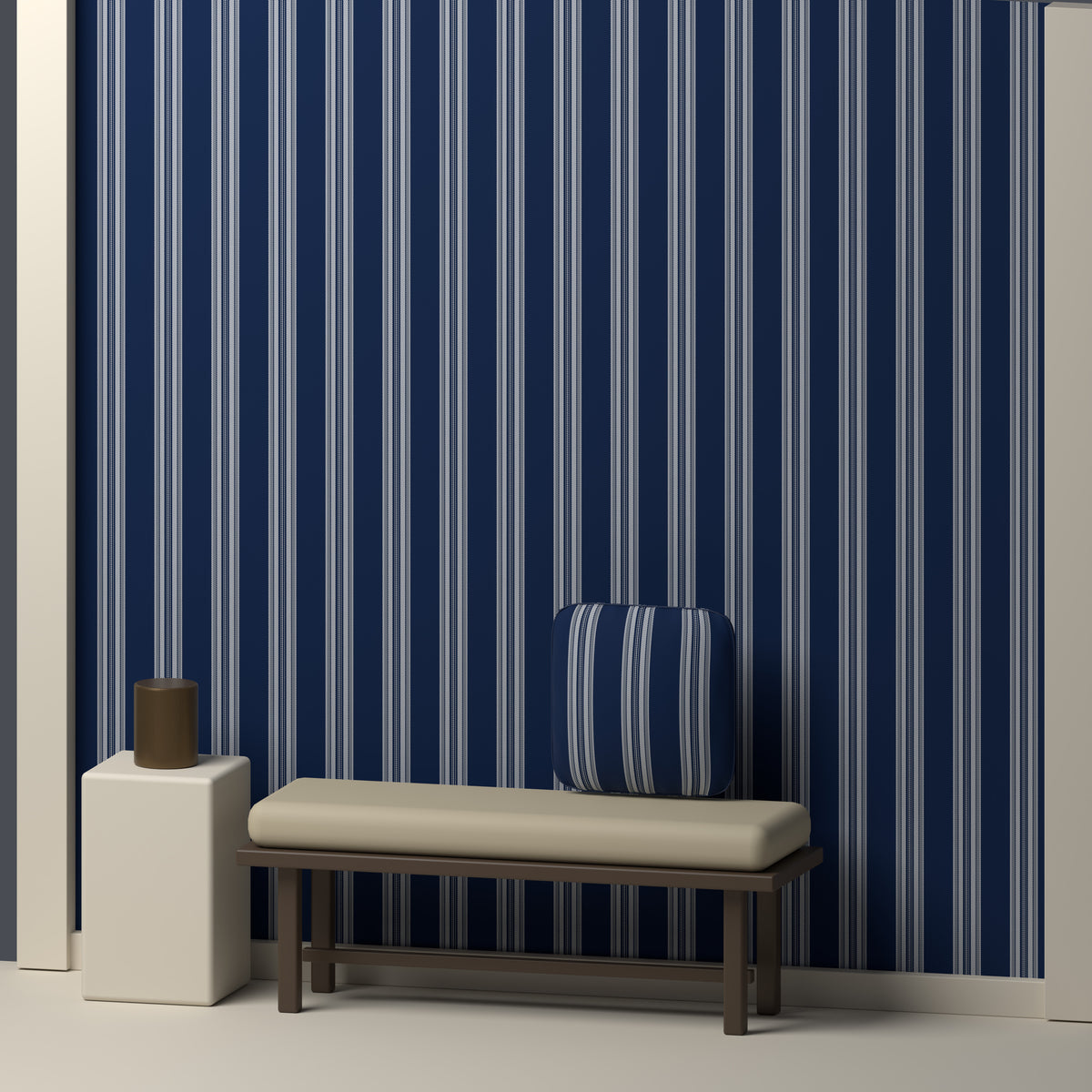 Deep Navy, White & Silver Gray — Ashbourne — In a room