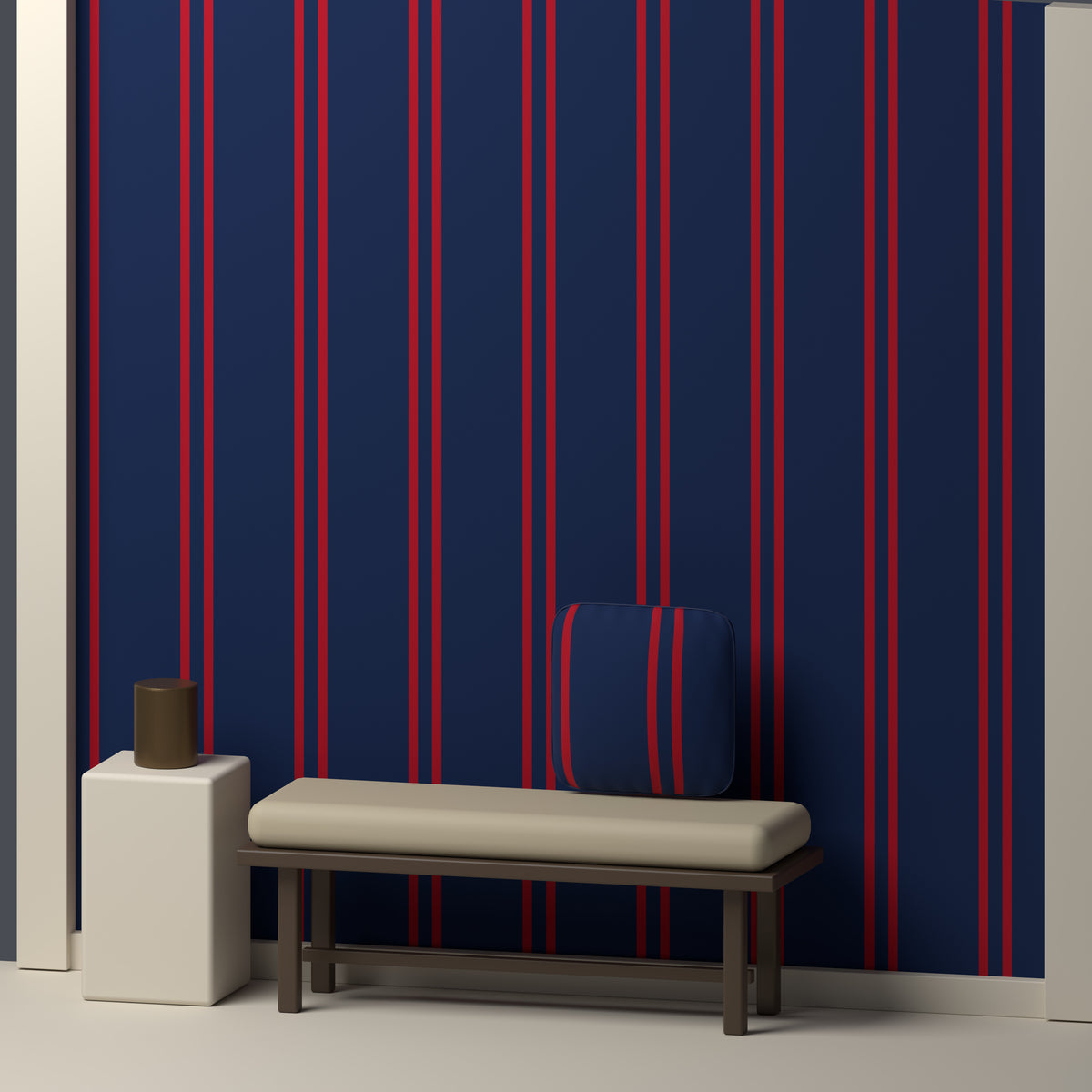 Navy, Red & White — Double Track — In a room