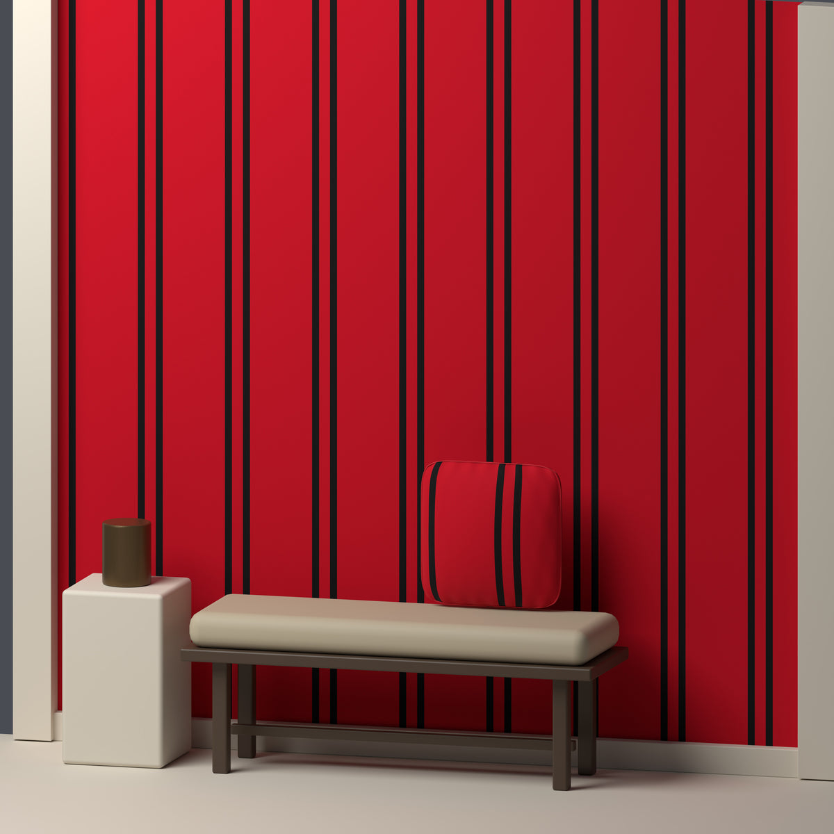Red, Near Black & White · Palette 008 — Double Track — In a room