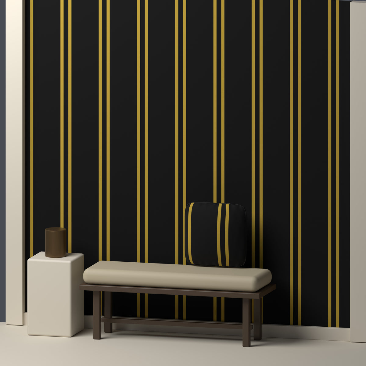 Near Black, Antique Gold & White · Palette 016 — Double Track — In a room