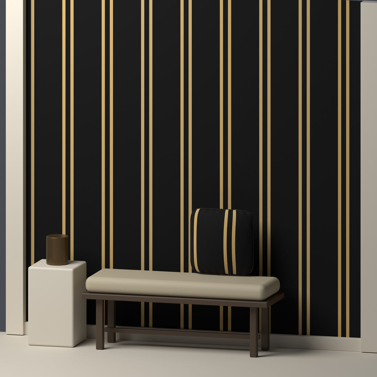 Near Black, Antique Gold & White · Palette 034 — Double Track — In a room