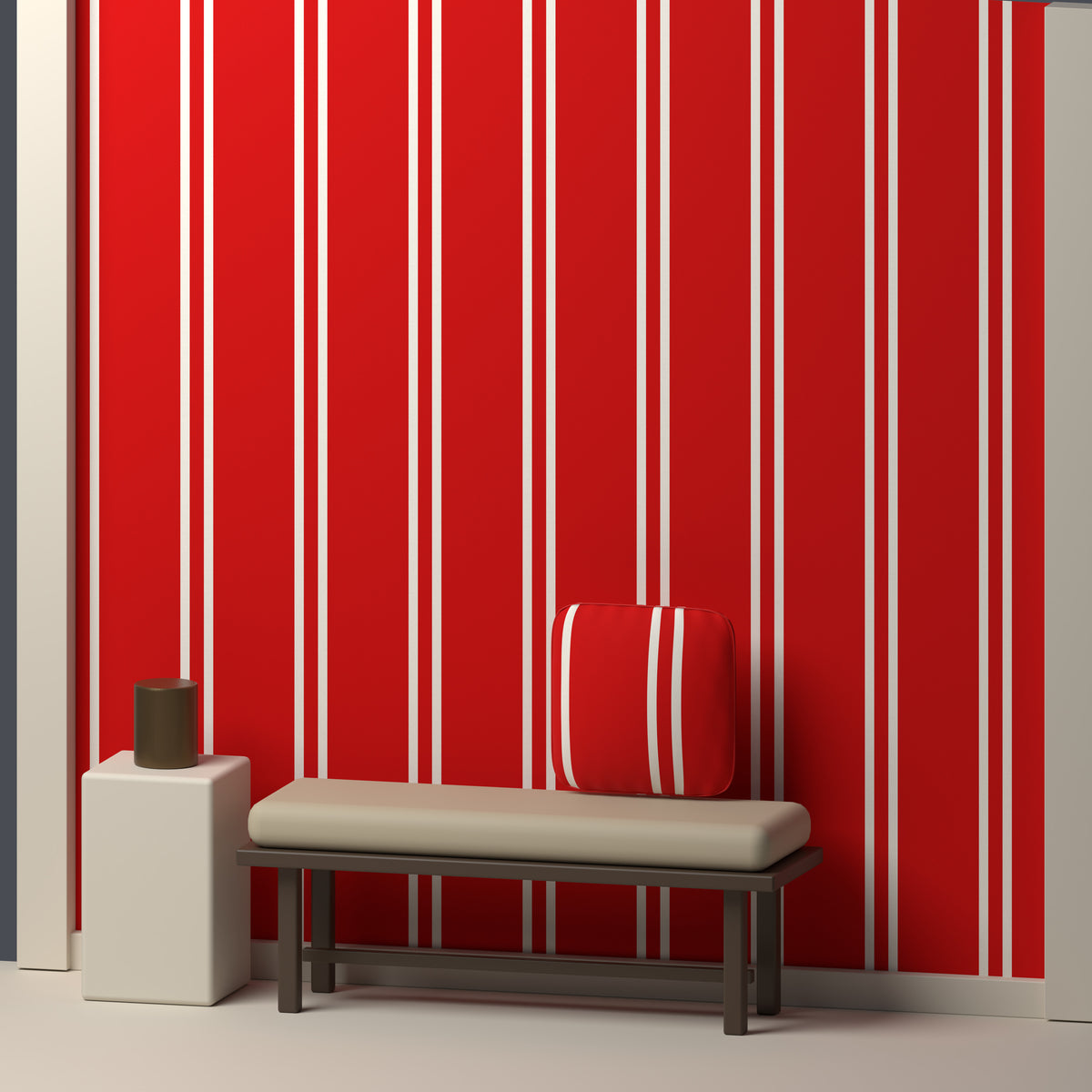 Scarlet, Cream & Near Black — Double Track — In a room