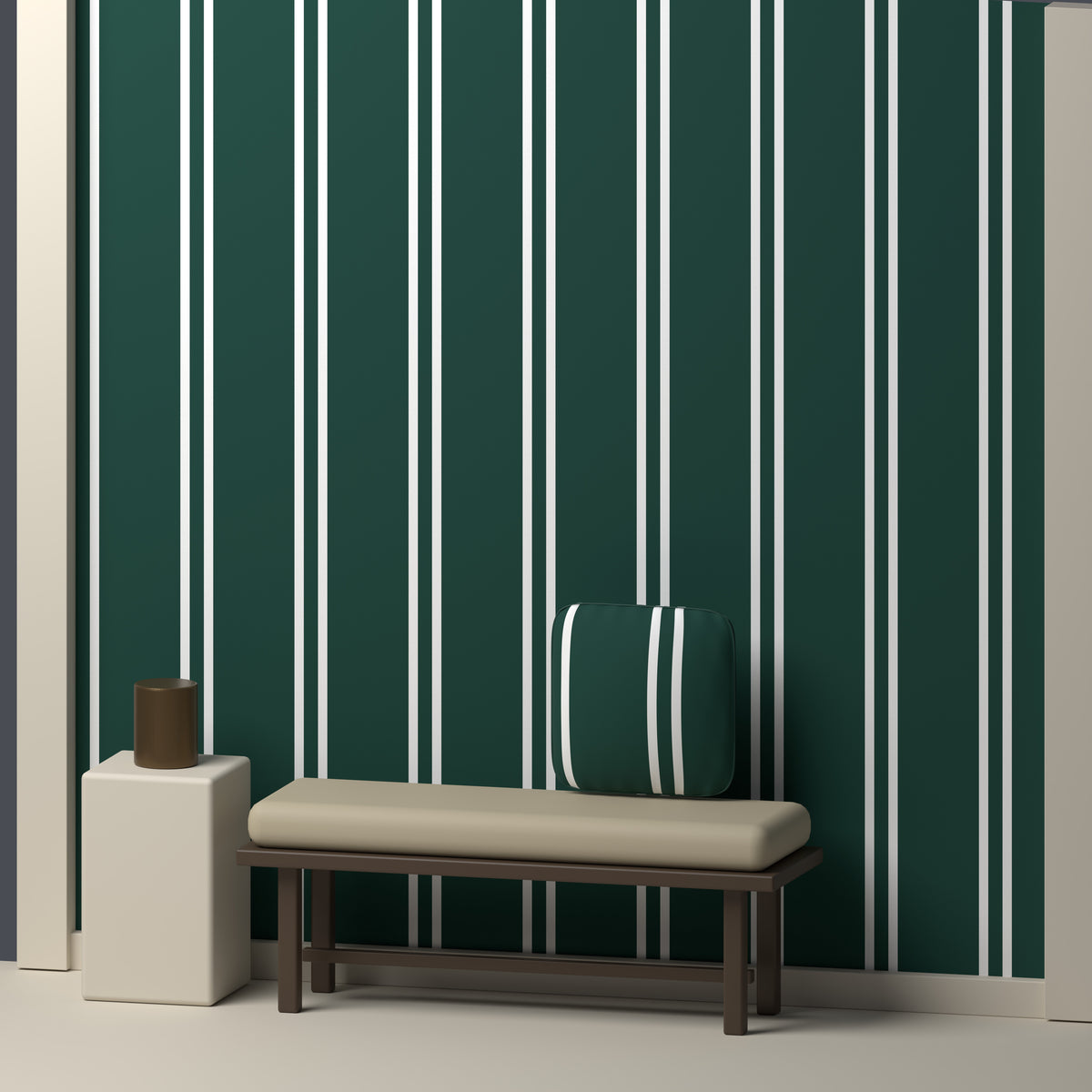 Deep Green, White & Silver Gray — Double Track — In a room