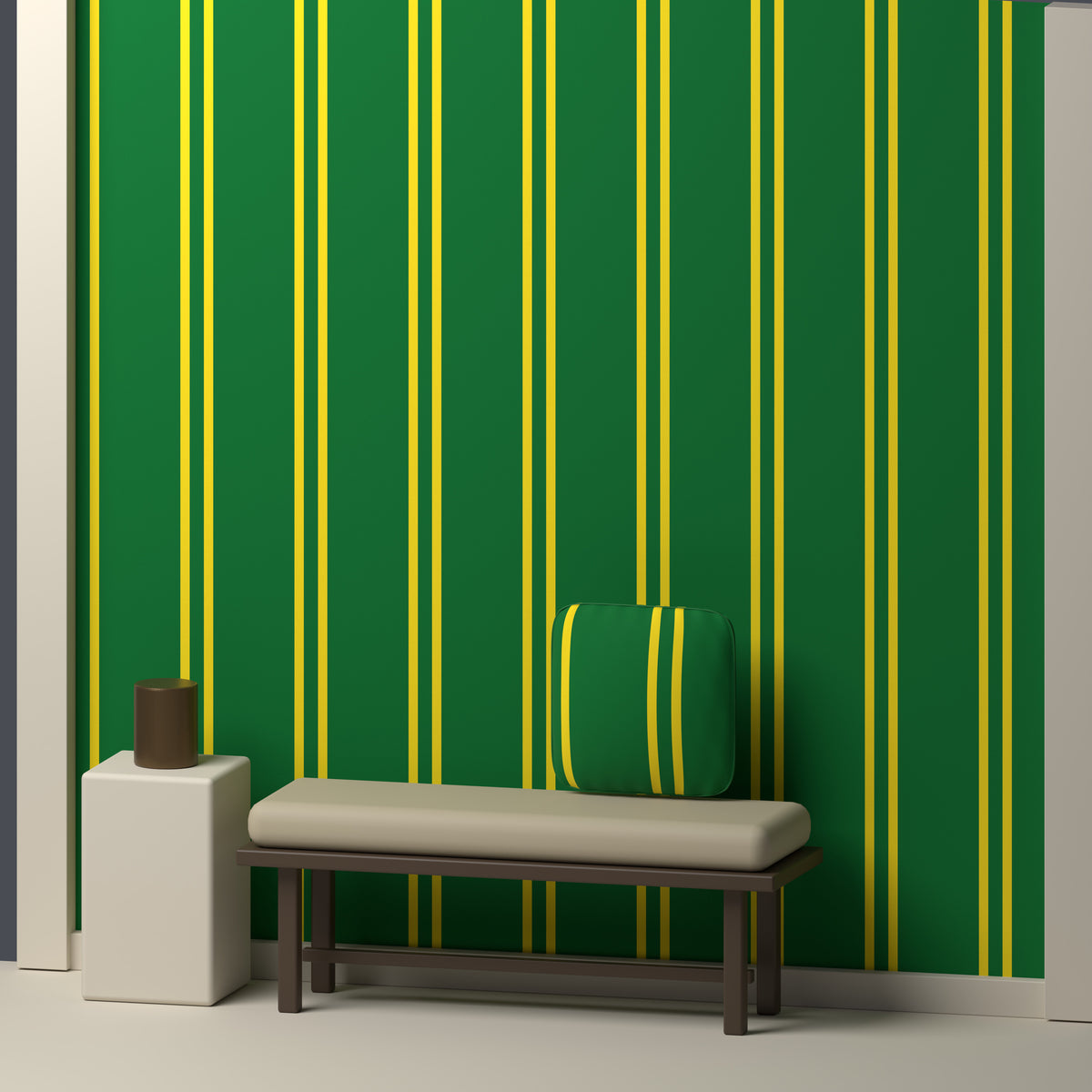 Deep Green, Golden Yellow & White — Double Track — In a room