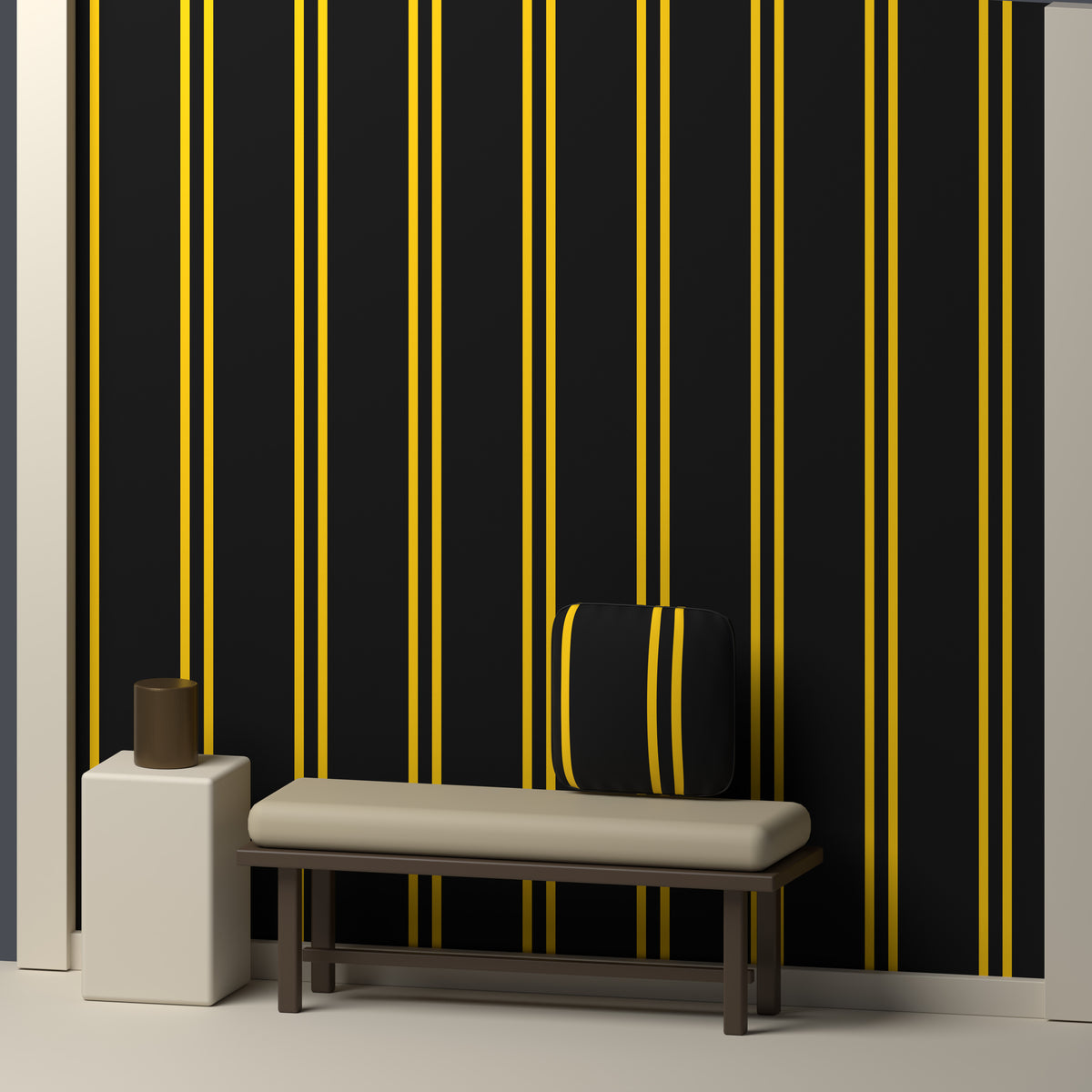 Near Black, Golden Yellow & White · Palette 046 — Double Track — In a room