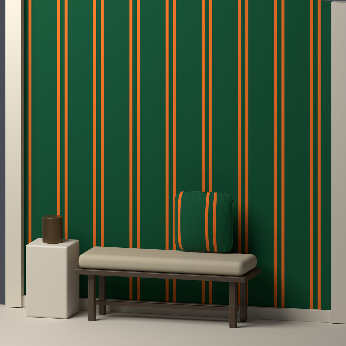 Deep Green, Orange & White — Double Track — In a room