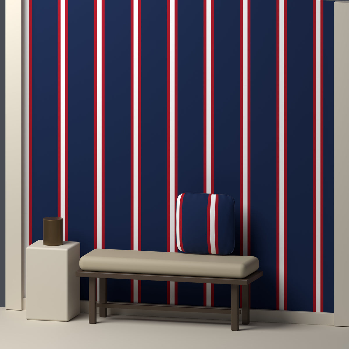 Navy, Red & White — Double Track Trio — In a room