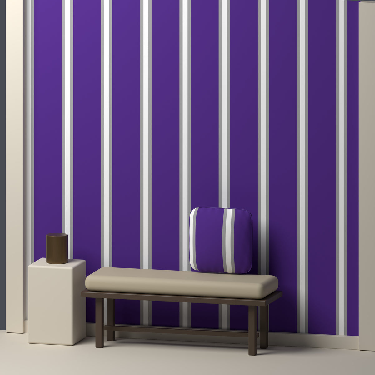 Royal Purple, Silver Gray & White — Double Track Trio — In a room