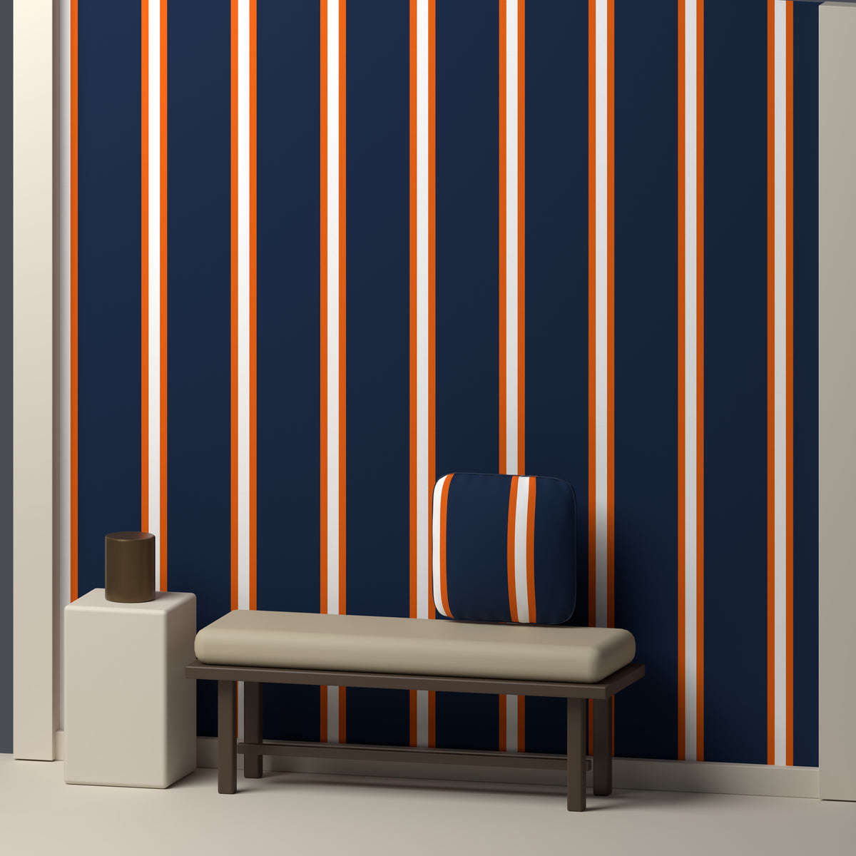 Navy, Orange & White — Double Track Trio — In a room