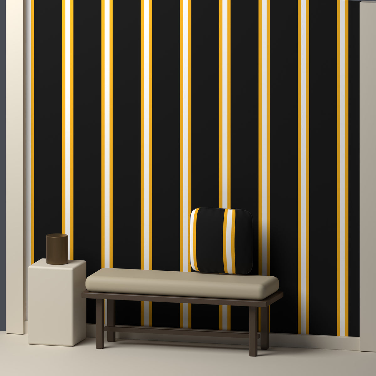 Near Black, Golden Yellow & White — Double Track Trio — In a room