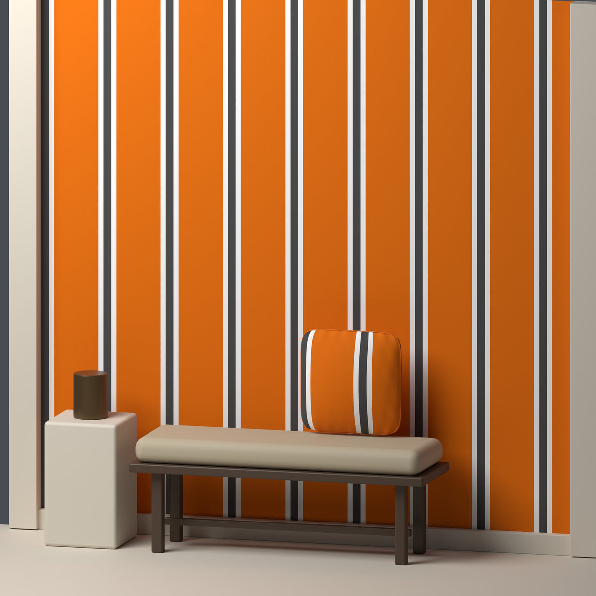 Orange, White & Smoke Gray — Double Track Trio — In a room