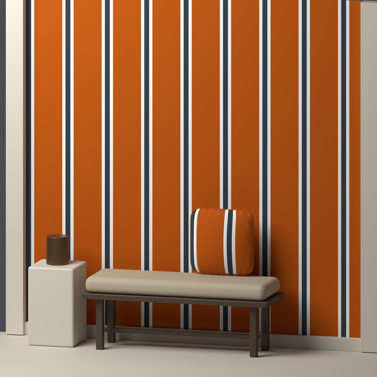 Burnt Orange, White & Charcoal — Double Track Trio — In a room
