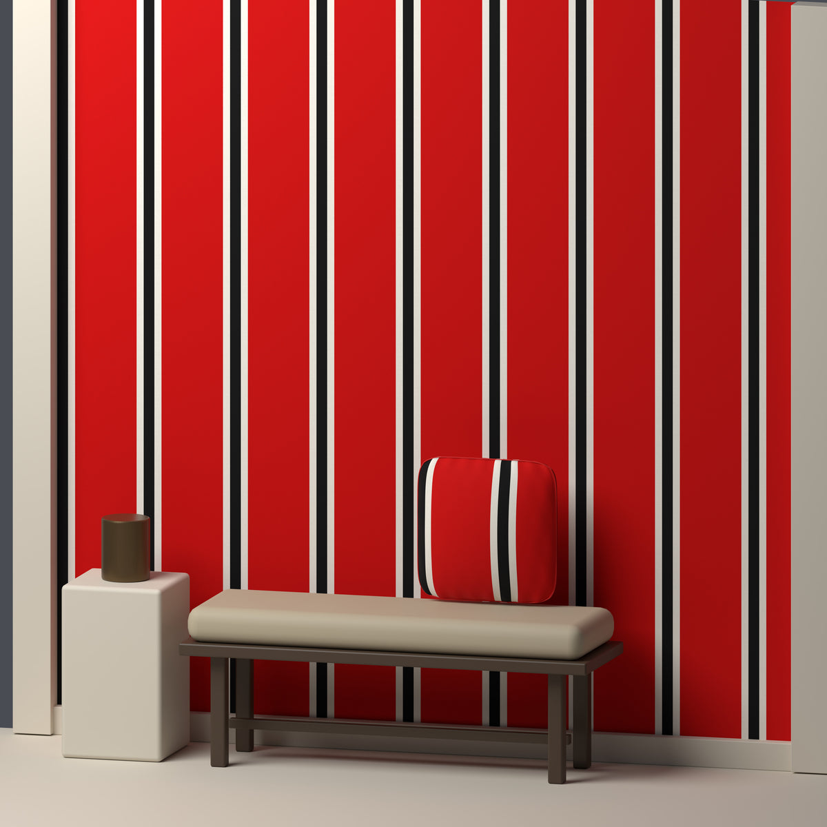 Scarlet, Cream & Near Black — Double Track Trio — In a room