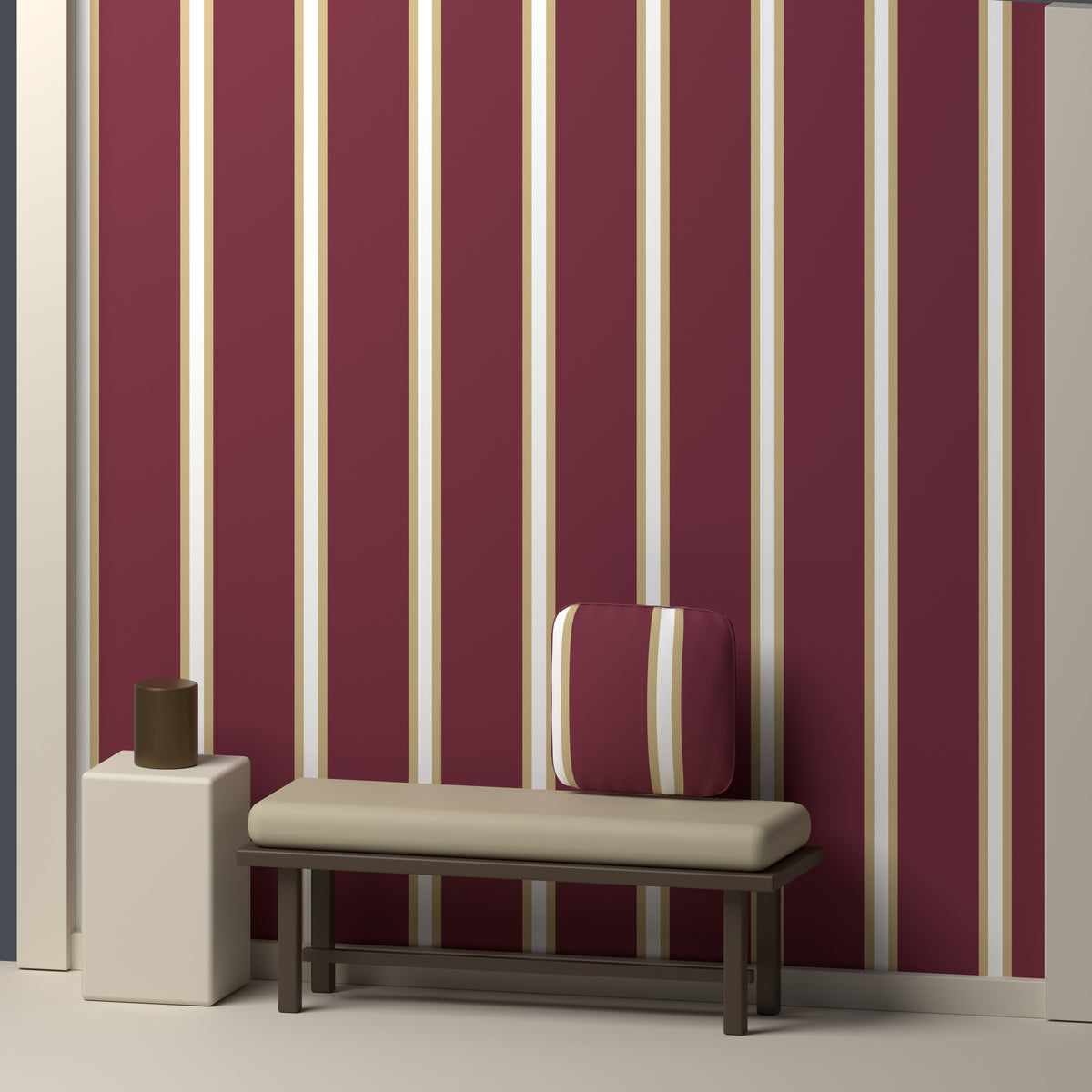 Garnet, Champagne Gold & White — Double Track Trio — In a room