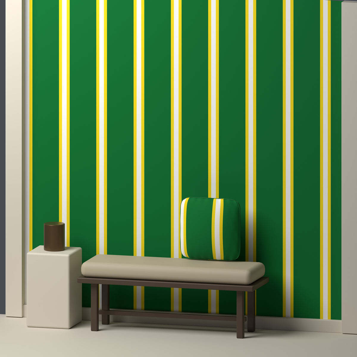 Deep Green, Golden Yellow & White — Double Track Trio — In a room