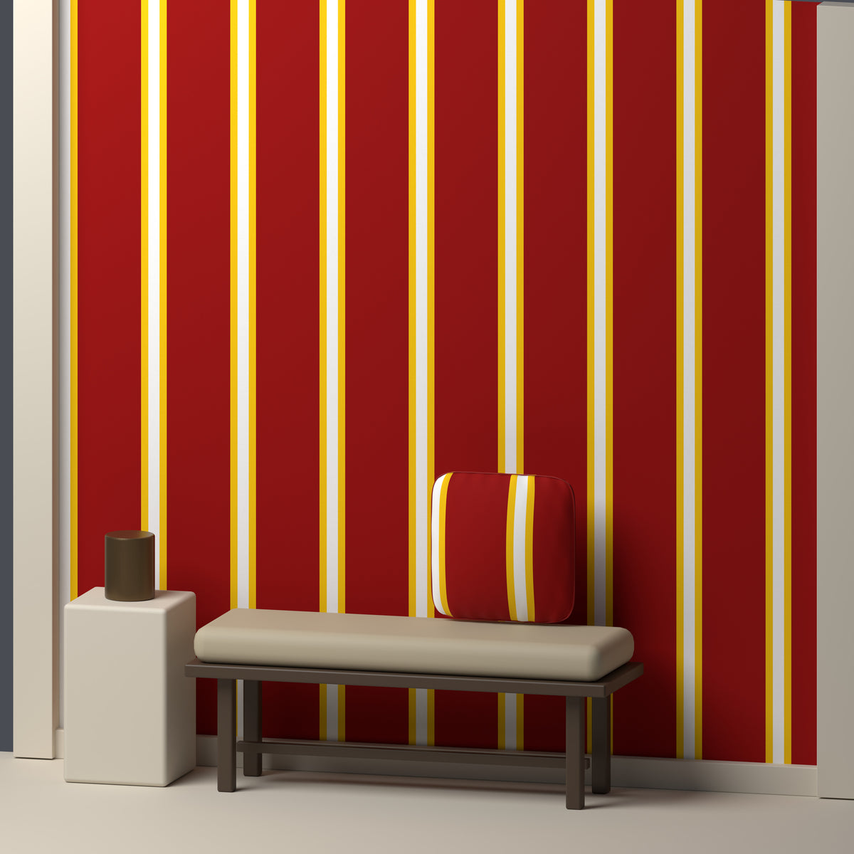 Deep Red, Golden Yellow & White — Double Track Trio — In a room