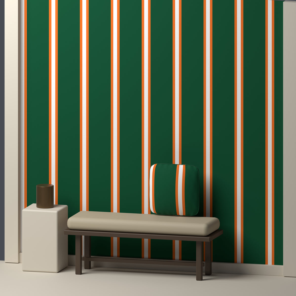 Deep Green, Orange & White — Double Track Trio — In a room