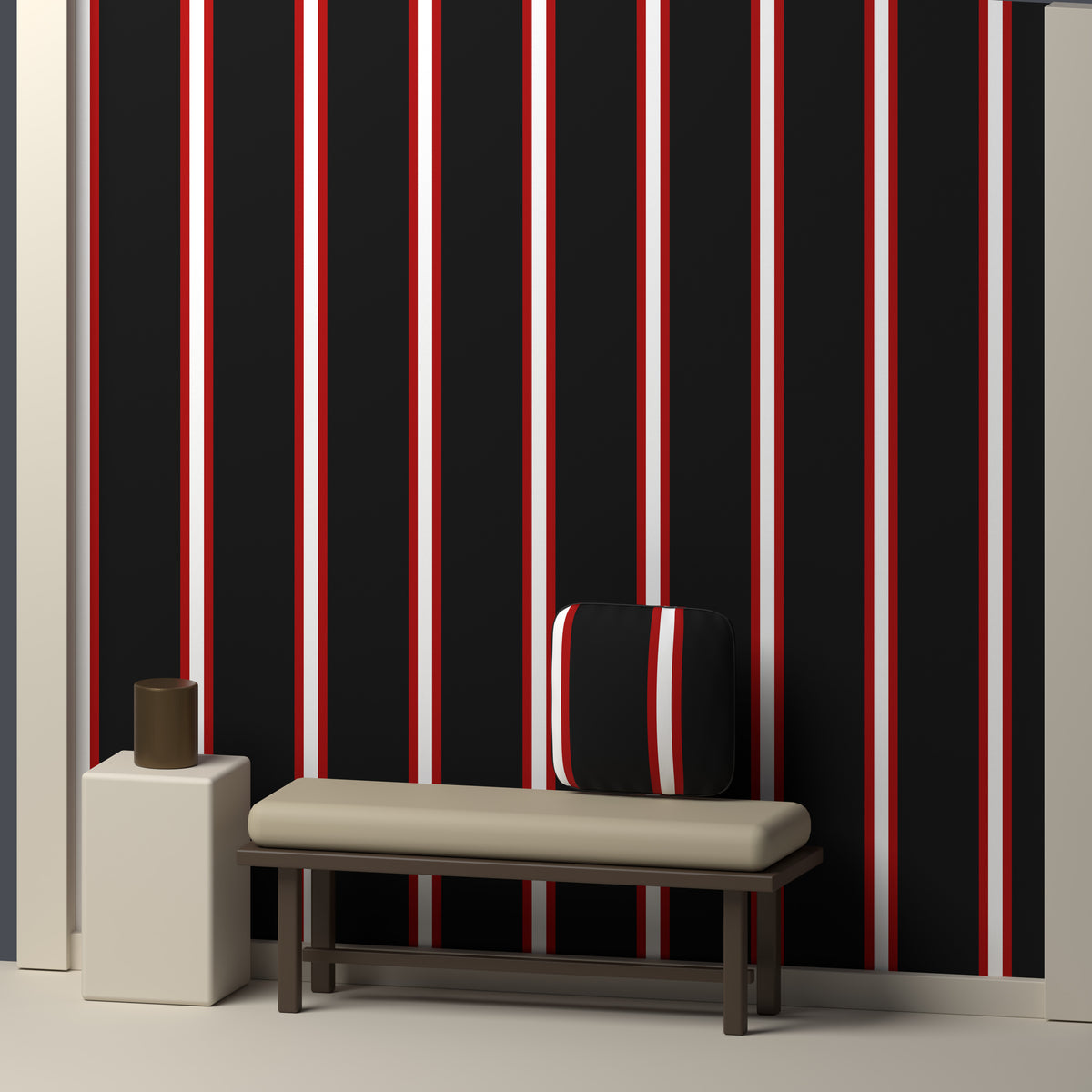 Near Black, Deep Red & White — Double Track Trio — In a room