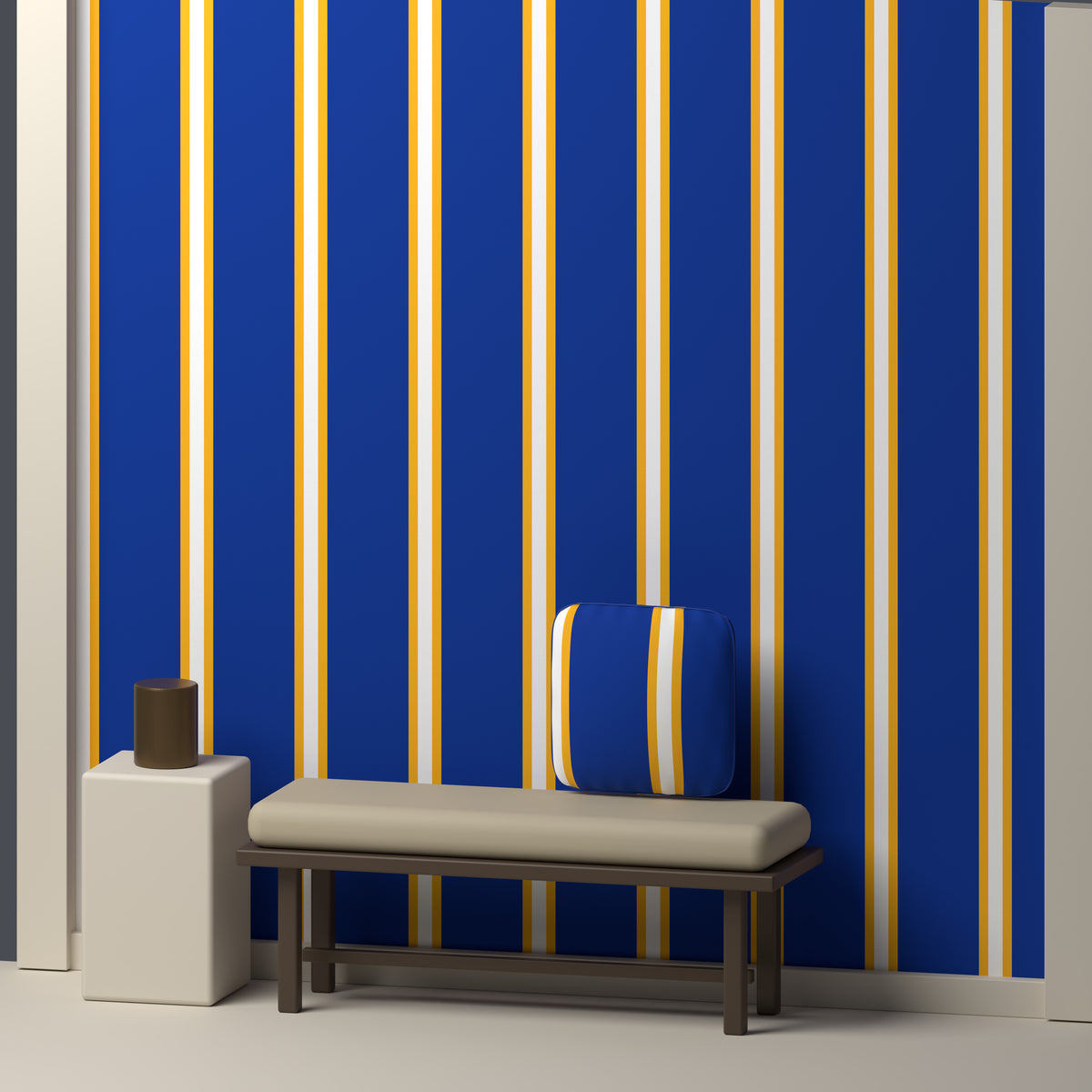 Royal Blue, Golden Yellow & White — Double Track Trio — In a room