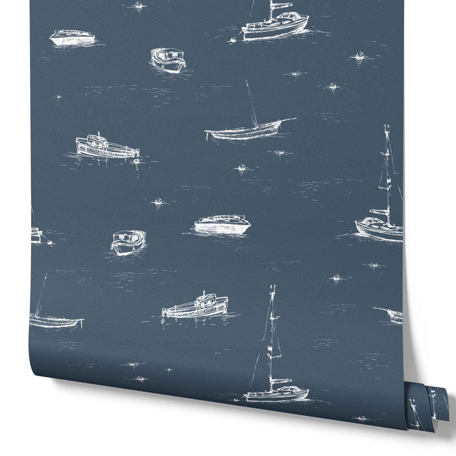 slate_A wallpaper with a slate and white sketch pattern featuring boats on the ocean