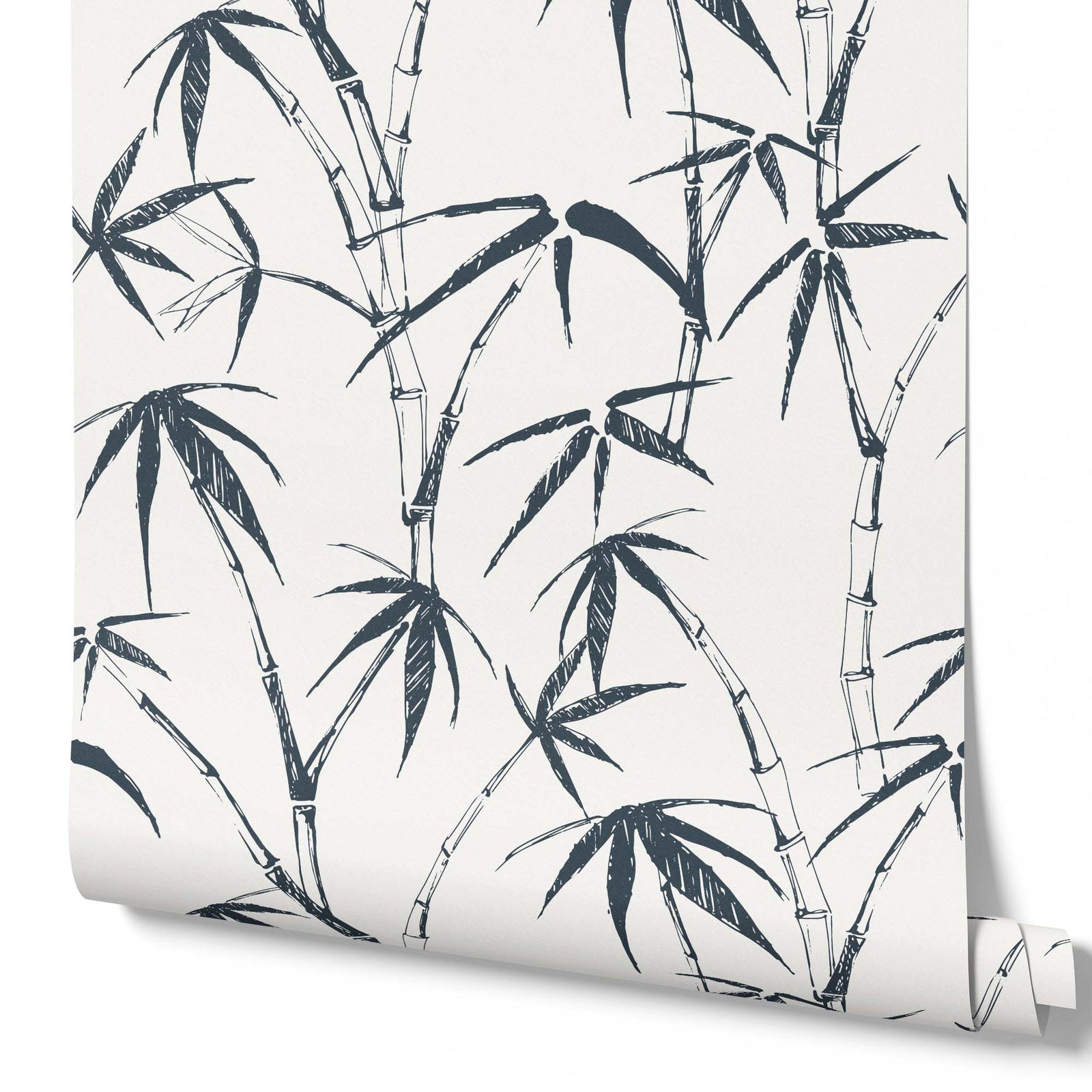 charcoal_roll of wallpaper with bamboo sketch on white background