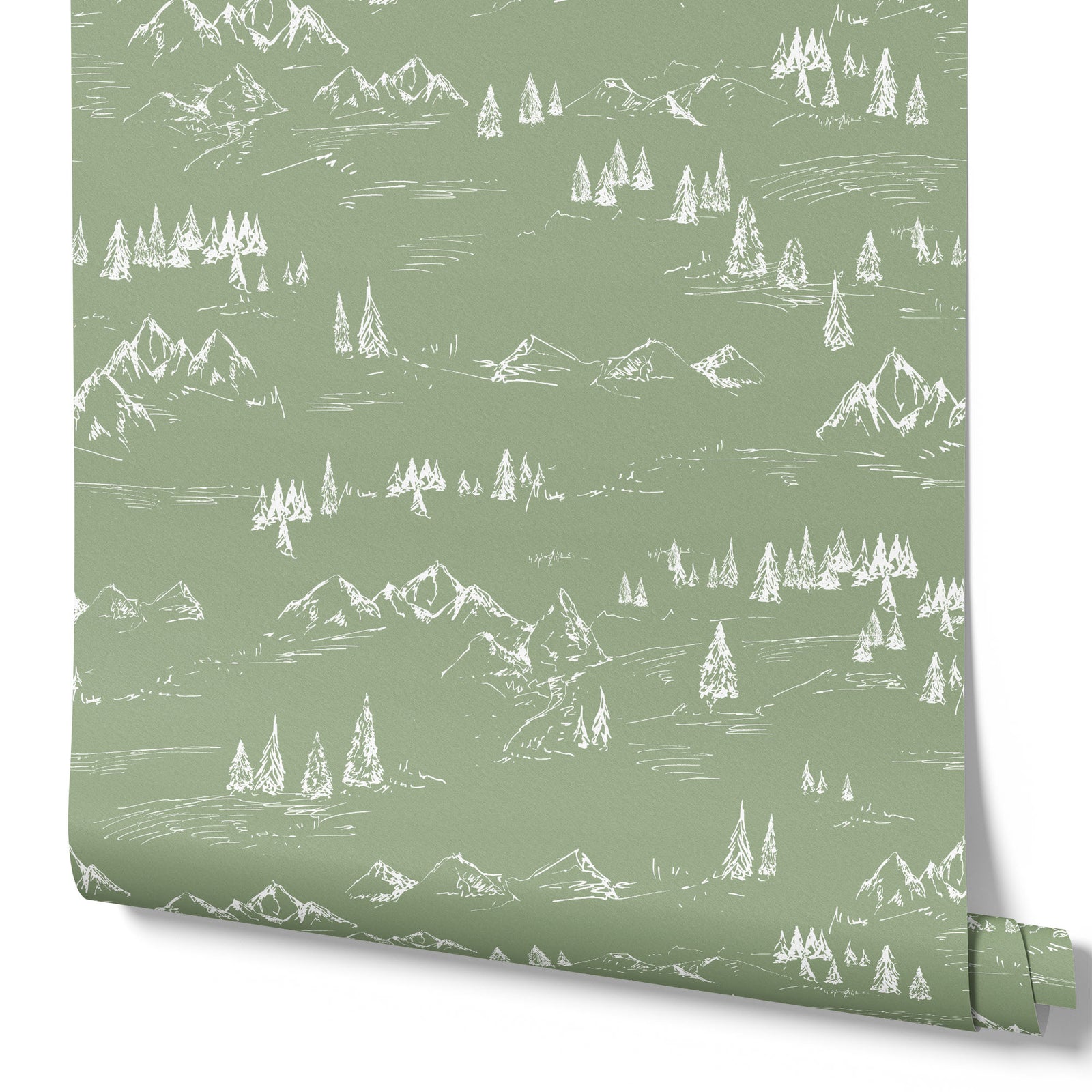 sage_A wallpaper featuring a sage and white mountainous landscape with trees.