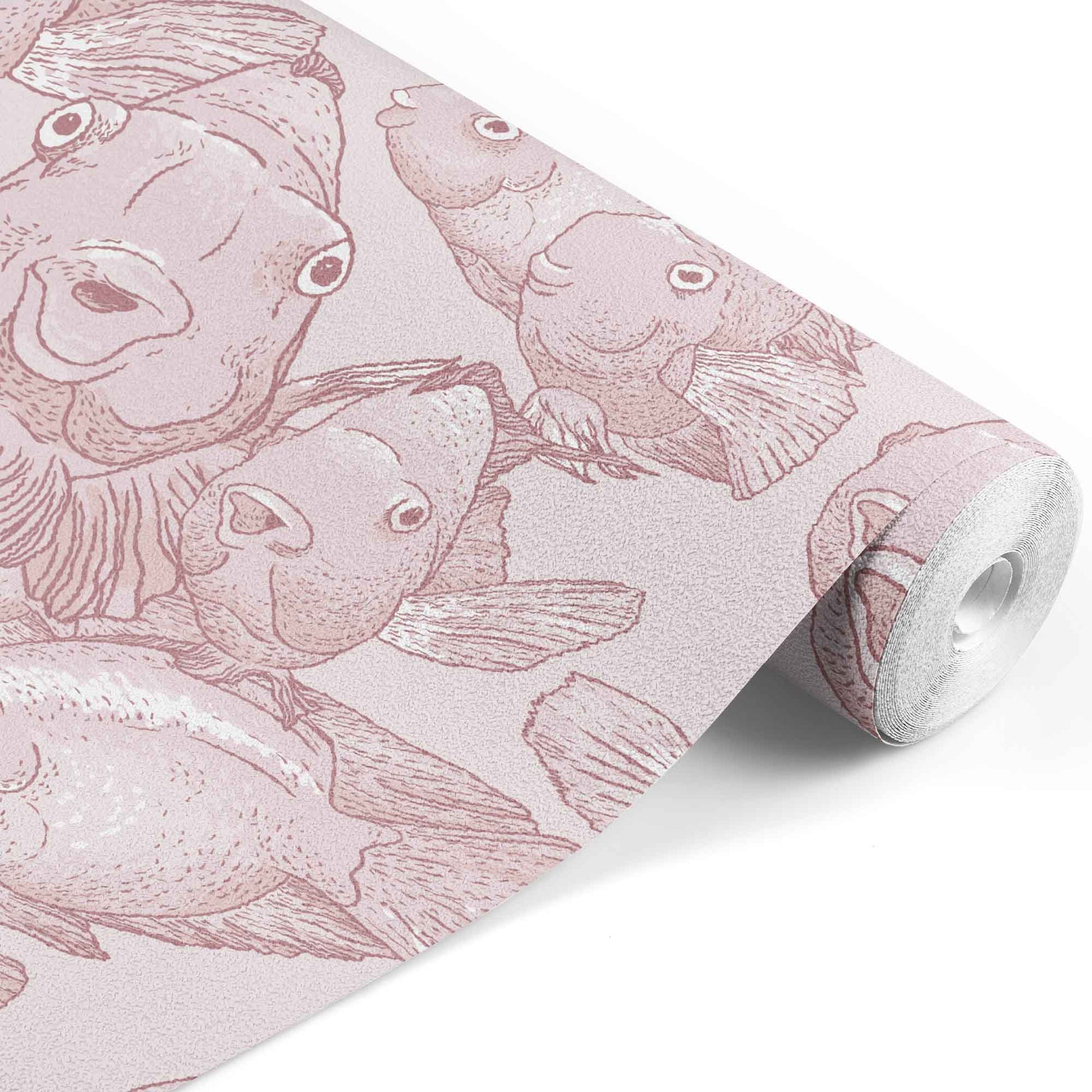 blush_A wallpaper featuring a pattern of illustrated blow fish in various shades of blush.