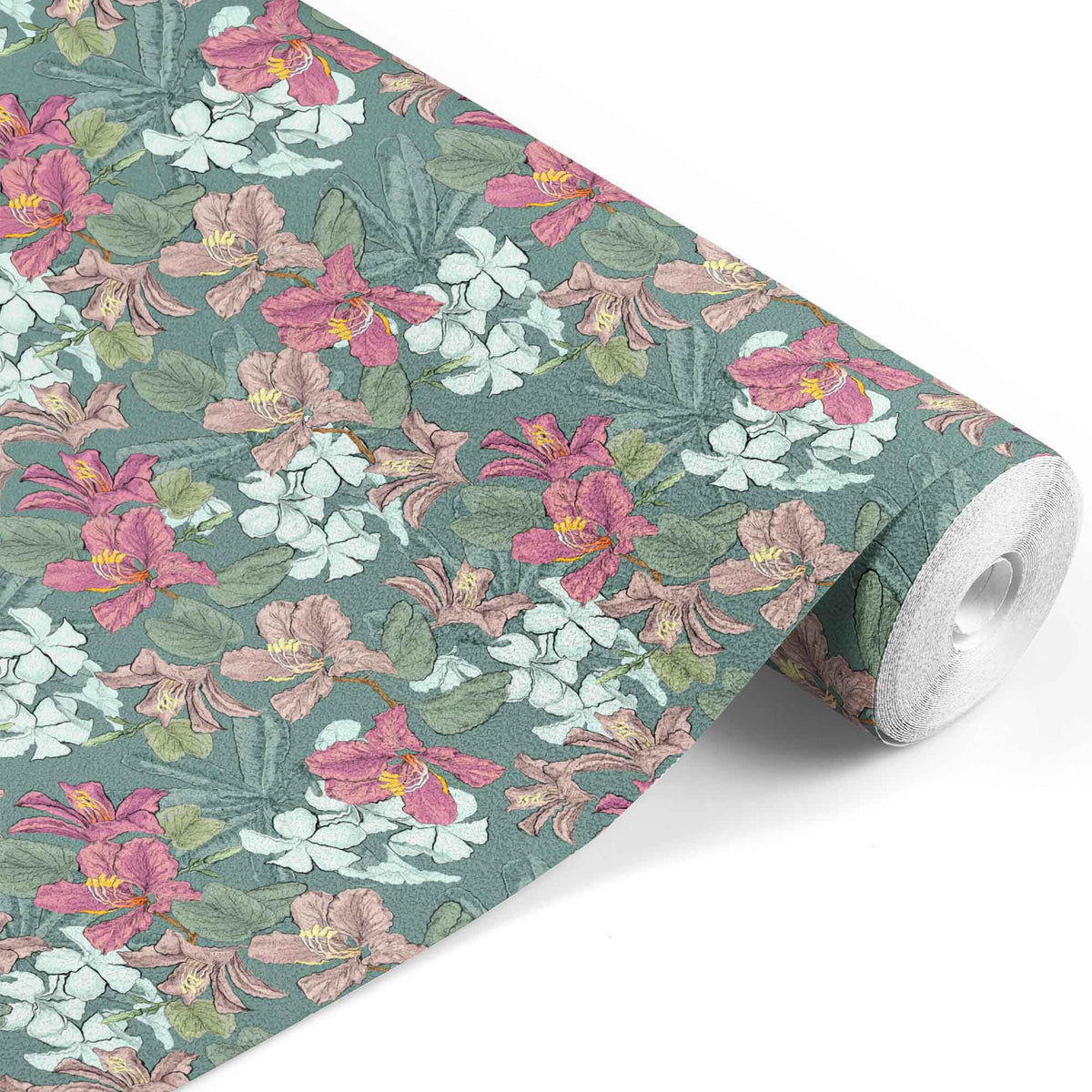 slate-green_boho floral pattern with slate green background and multi color flowers
