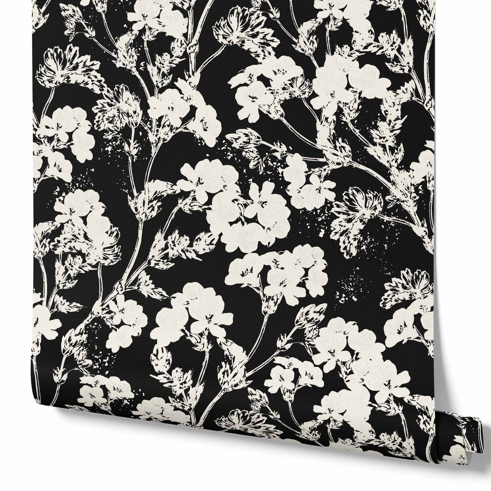 black_A black and white floral patterned wallpaper.