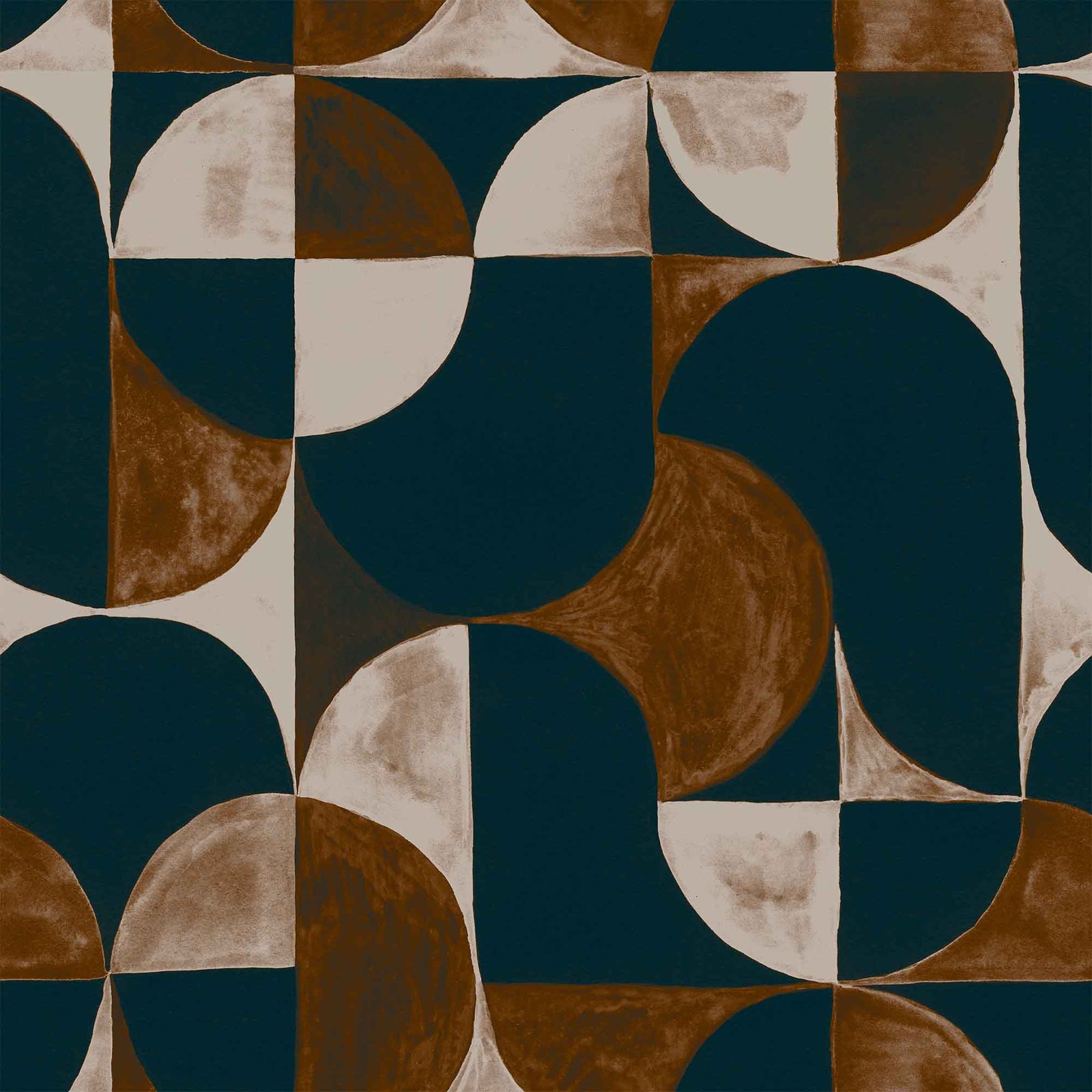 rust_A wallpaper with a geometric pattern featuring circles and abstract shapes in a monochrome rust color palette.