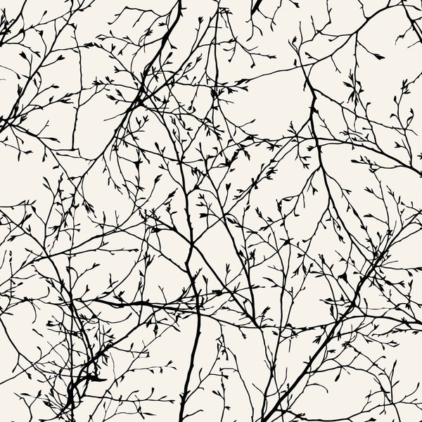 alabaster_A wallpaper with a pattern of black branches against a alabaster background.