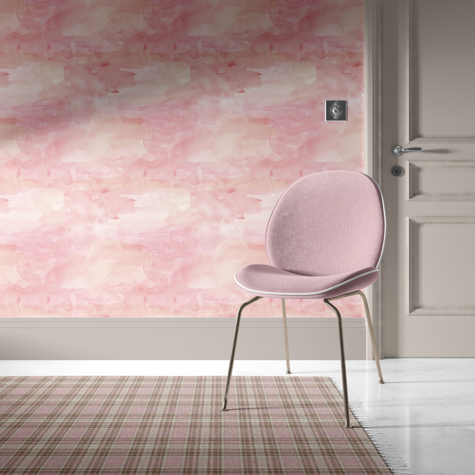 pink_watercolor pattern with hues of pink with a pink chair