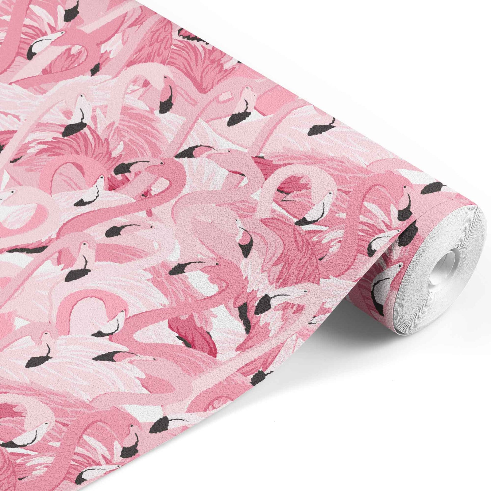 pink_A wallpaper pattern featuring a dense, repeating design of pink flamingos on a white background.