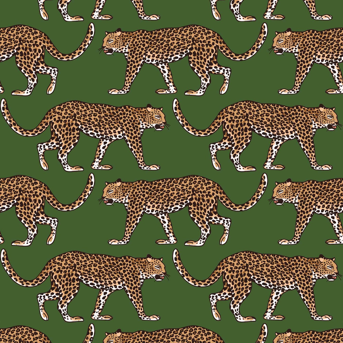 dark-green_A wallpaper pattern featuring a repeating leopard print on a green background.