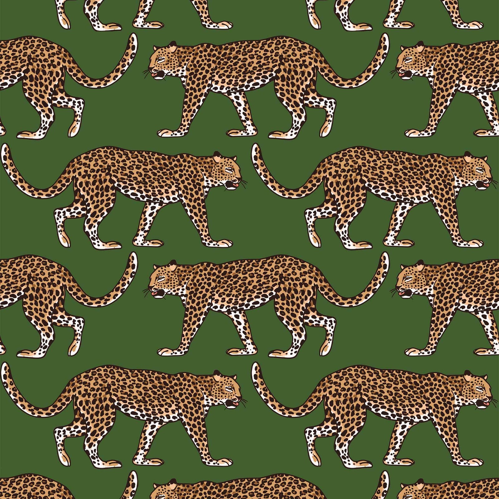 dark-green_A wallpaper pattern featuring a repeating leopard print on a green background.