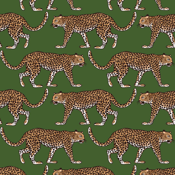 dark-green_A wallpaper pattern featuring a repeating leopard print on a green background.