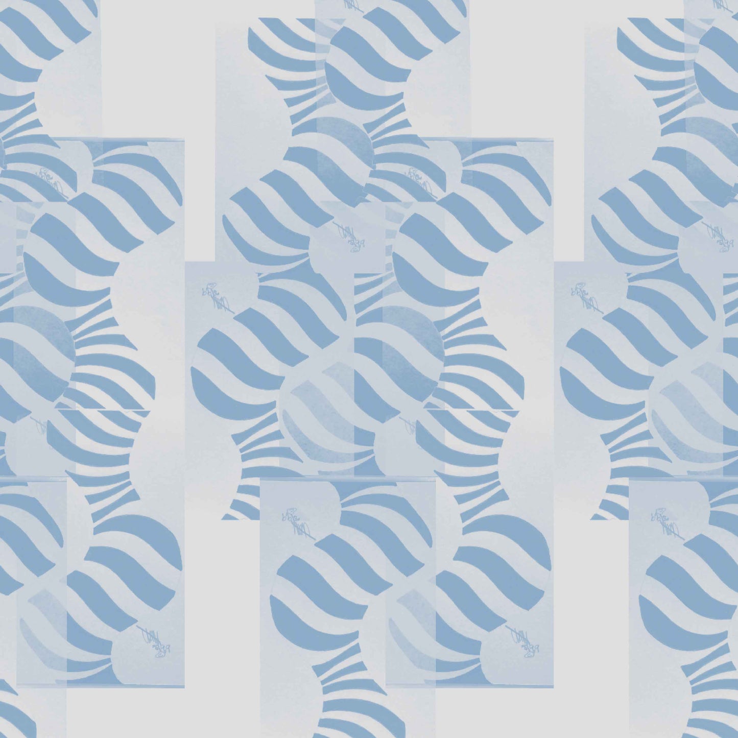 white-blue_Abstract geometric pattern featuring layered circles and wavy stripe motifs in soft blue tones, arranged in a grid-like composition with a modern, airy feel on a light background.