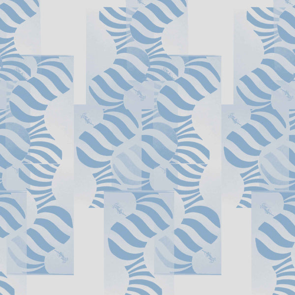 white-blue_Abstract geometric pattern featuring layered circles and wavy stripe motifs in soft blue tones, arranged in a grid-like composition with a modern, airy feel on a light background.