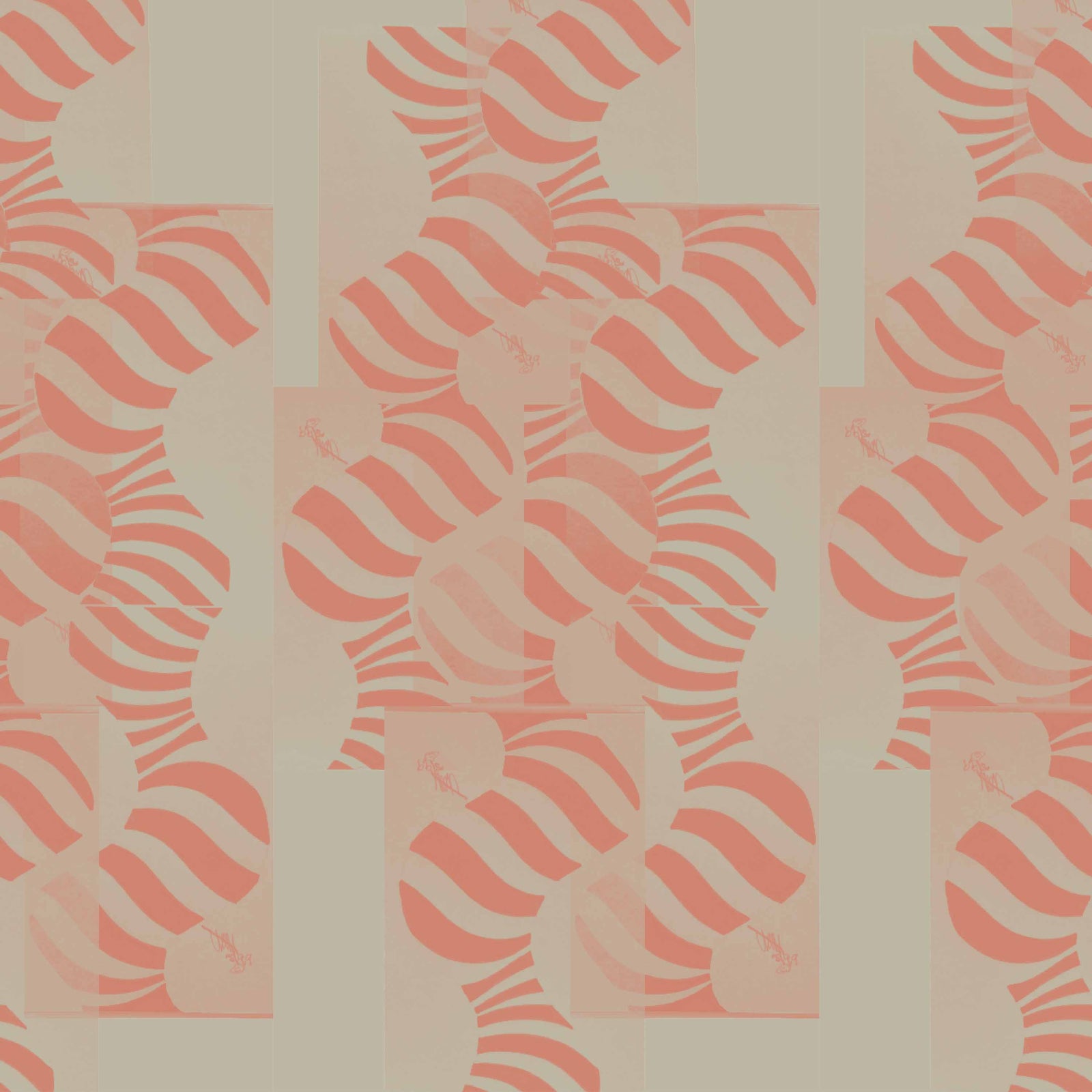 tan-rust_Abstract geometric pattern featuring layered circles and wavy stripe motifs in soft tan and rust tones, arranged in a grid-like composition with a modern, airy feel on a light background.