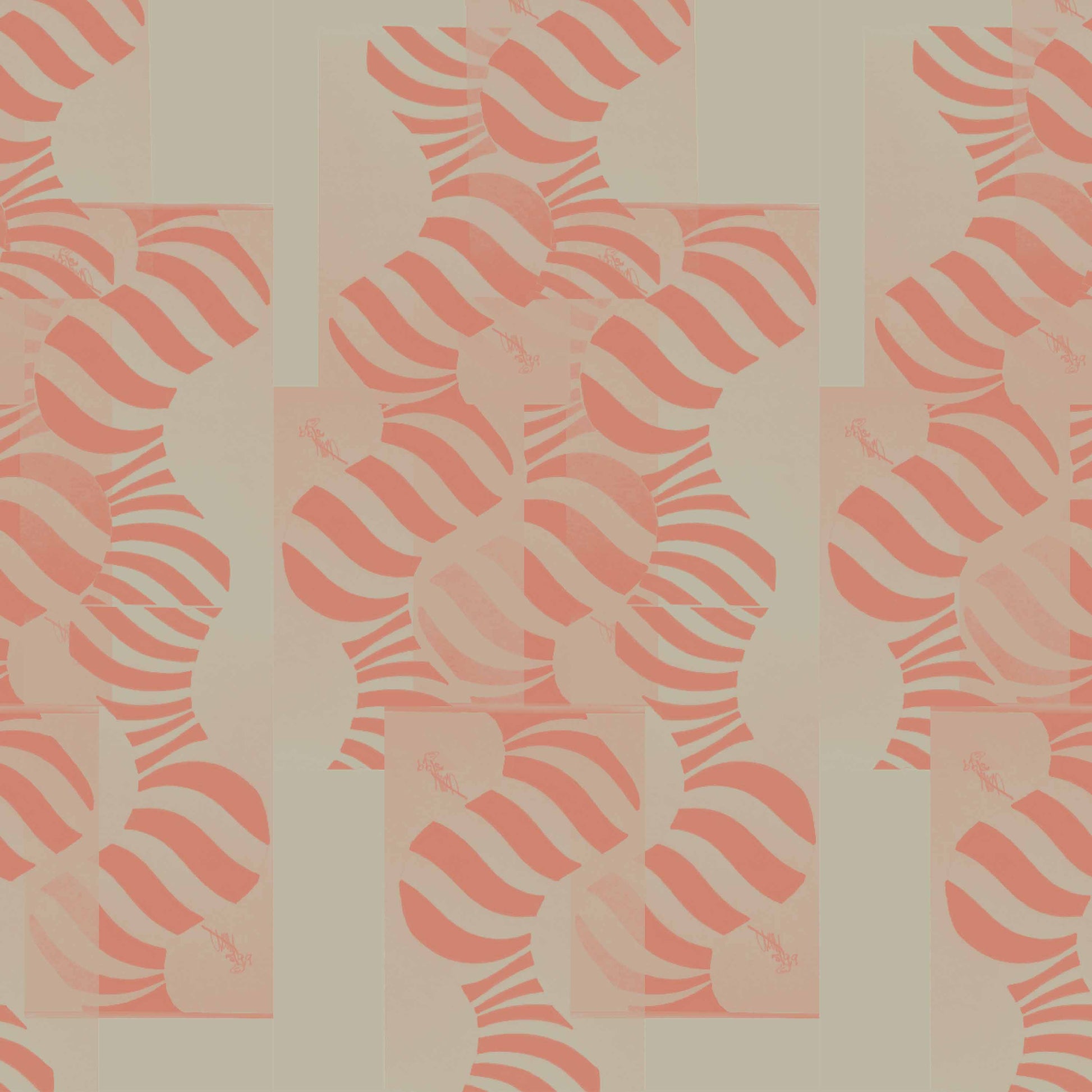 tan-rust_Abstract geometric pattern featuring layered circles and wavy stripe motifs in soft tan and rust tones, arranged in a grid-like composition with a modern, airy feel on a light background.