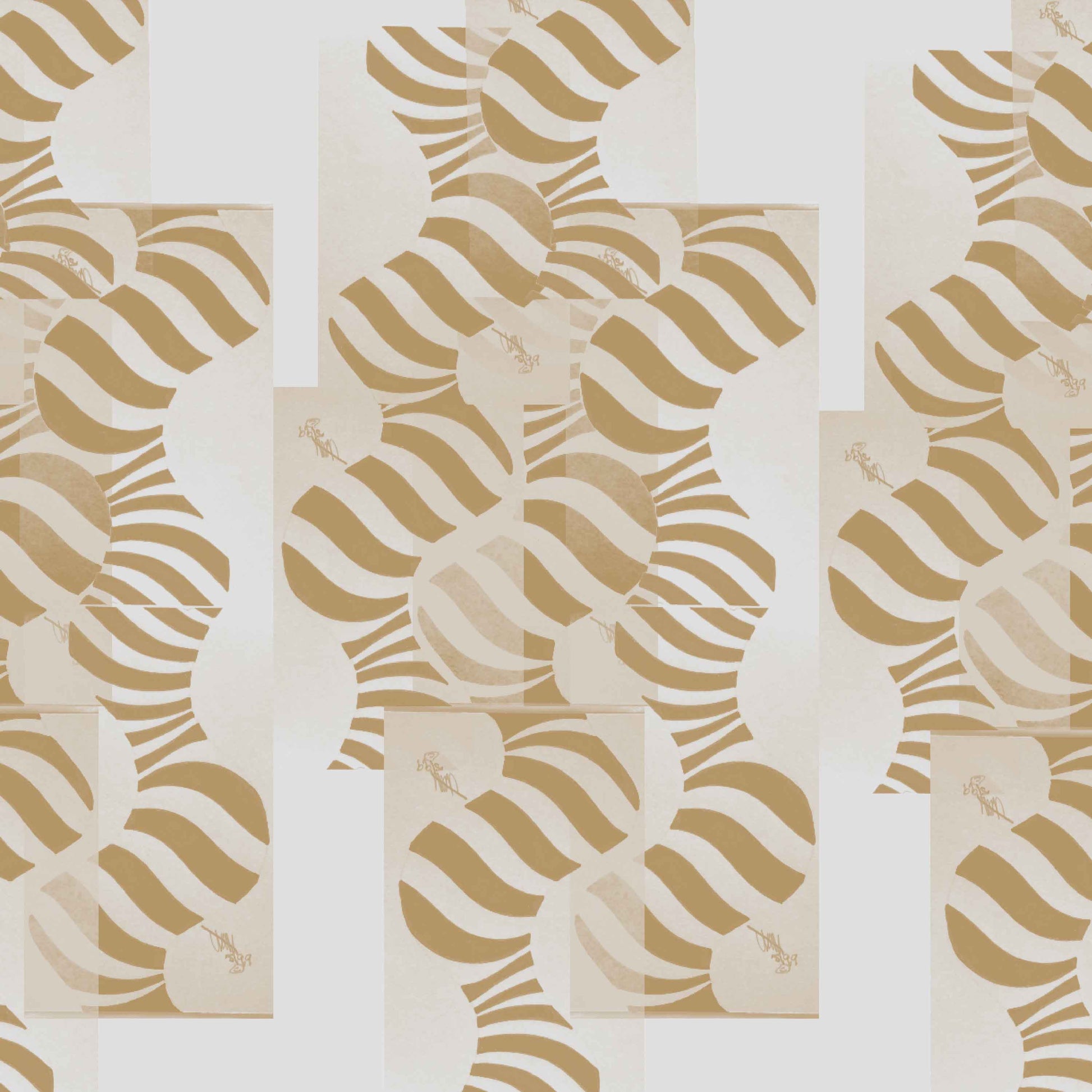 neutral_Abstract geometric pattern featuring layered circles and wavy stripe motifs in neutral tones, arranged in a grid-like composition with a modern, airy feel on a light background.