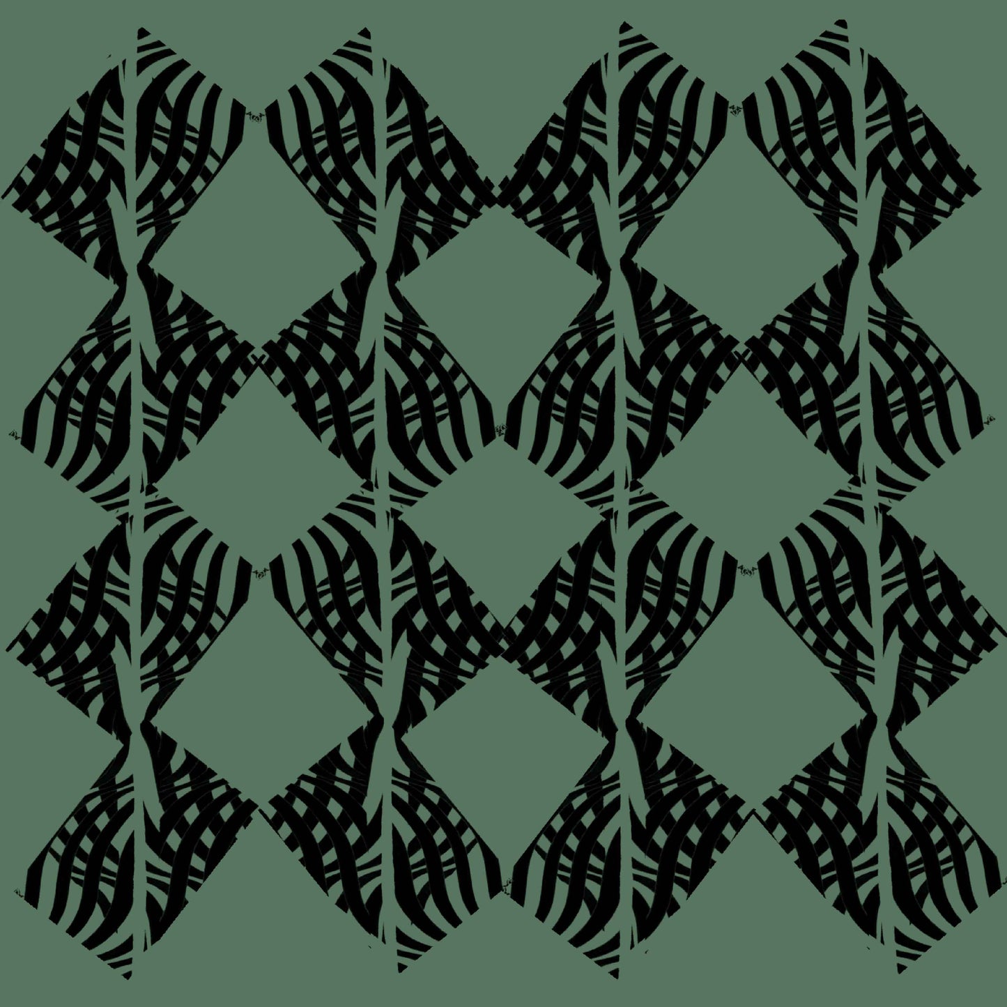 black-green_A section of wallpaper with a traditional geometric pattern in a black and green color.