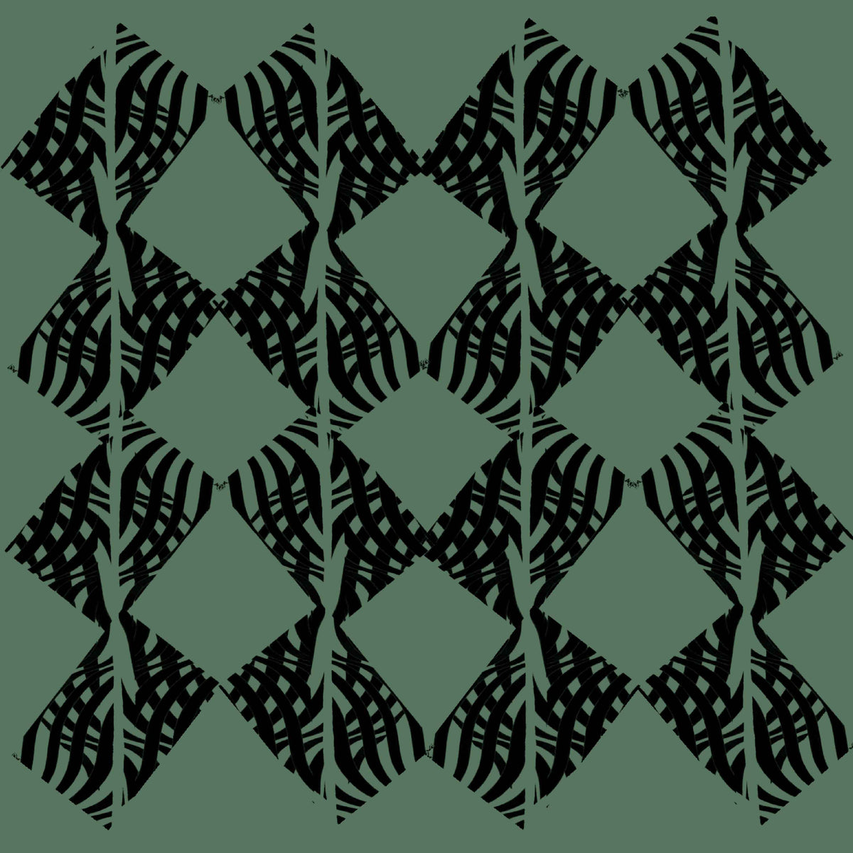 black-green_A section of wallpaper with a traditional geometric pattern in a black and green color.